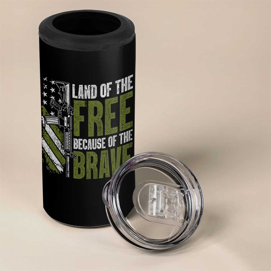 Land of the Free Because of the Brave 4 in 1 Can Cooler Tumbler Gun American Flag - Wonder Print Shop