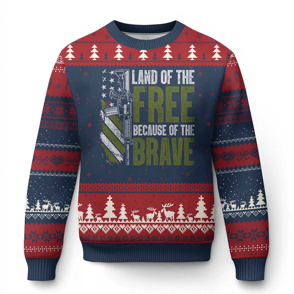 Land of the Free Because of the Brave Ugly Christmas Sweater Gun American Flag - Wonder Print Shop