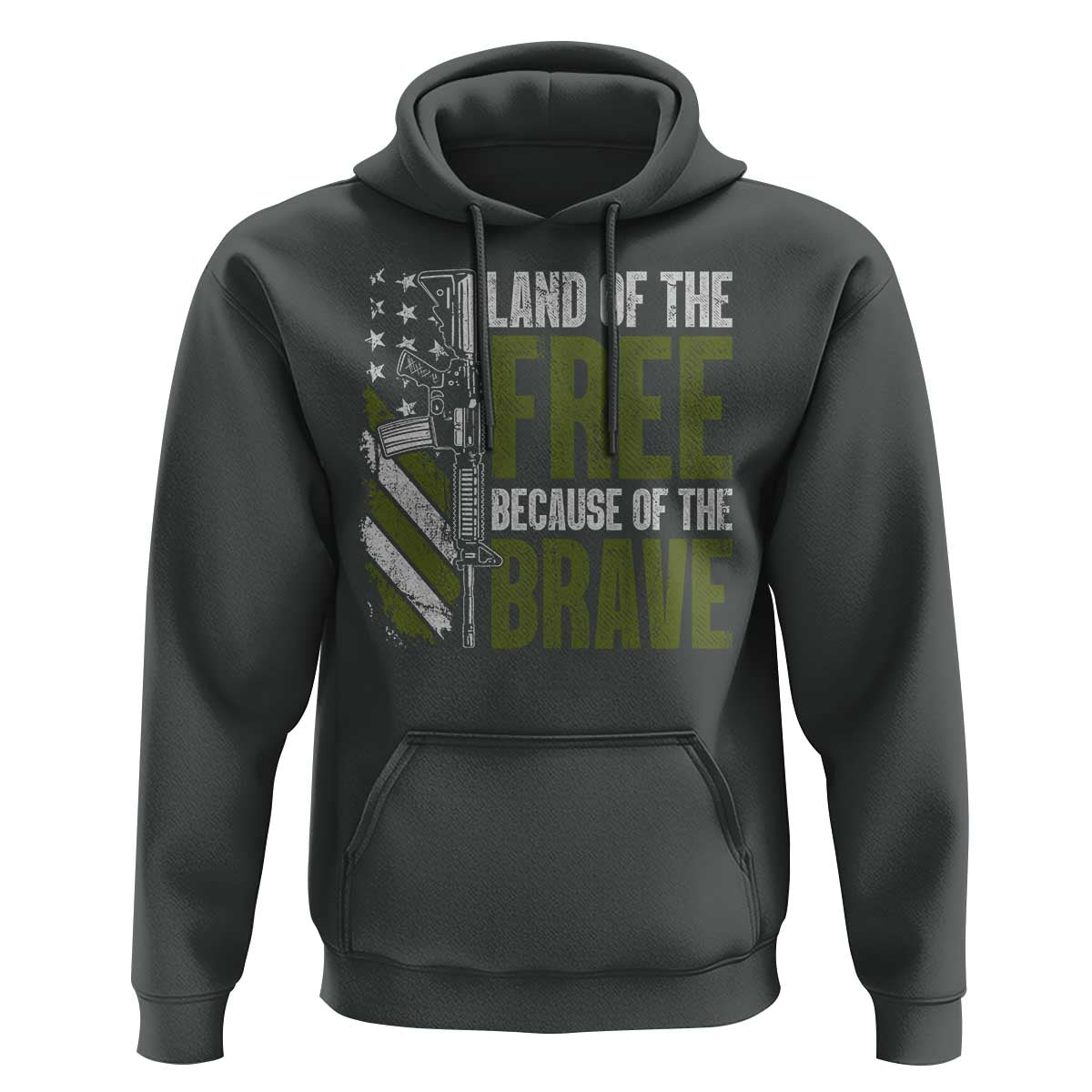 Land of the Free Because of the Brave Hoodie Gun American Flag - Wonder Print Shop