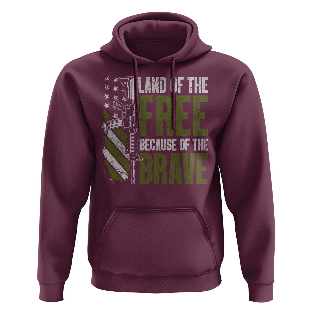 Land of the Free Because of the Brave Hoodie Gun American Flag - Wonder Print Shop