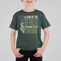 Land of the Free Because of the Brave T Shirt For Kid Gun American Flag - Wonder Print Shop