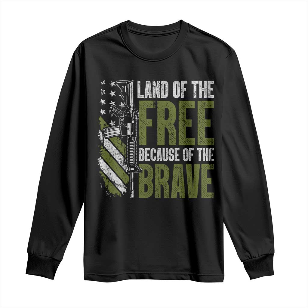 Land of the Free Because of the Brave Long Sleeve Shirt Gun American Flag - Wonder Print Shop