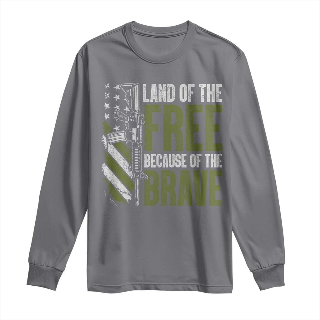 Land of the Free Because of the Brave Long Sleeve Shirt Gun American Flag - Wonder Print Shop