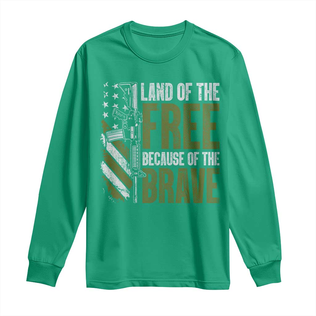Land of the Free Because of the Brave Long Sleeve Shirt Gun American Flag - Wonder Print Shop