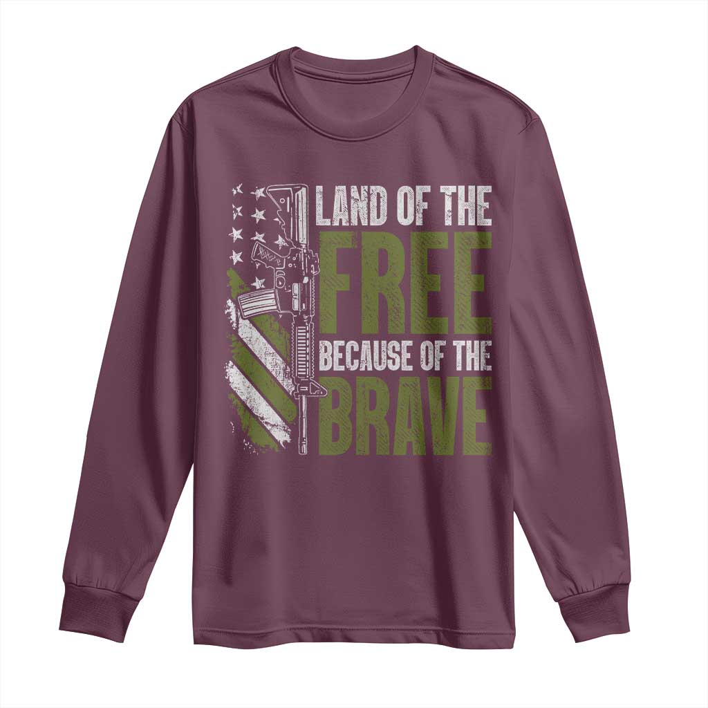Land of the Free Because of the Brave Long Sleeve Shirt Gun American Flag - Wonder Print Shop