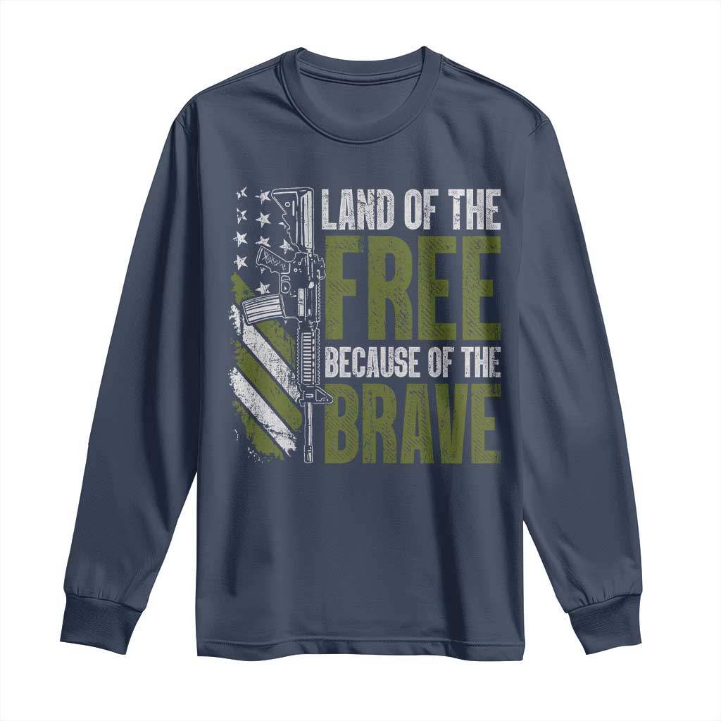 Land of the Free Because of the Brave Long Sleeve Shirt Gun American Flag - Wonder Print Shop