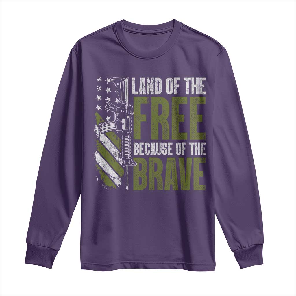 Land of the Free Because of the Brave Long Sleeve Shirt Gun American Flag - Wonder Print Shop