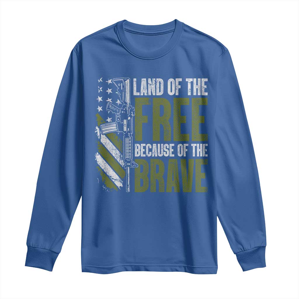Land of the Free Because of the Brave Long Sleeve Shirt Gun American Flag - Wonder Print Shop