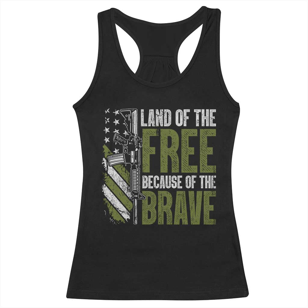 Land of the Free Because of the Brave Racerback Tank Top Gun American Flag - Wonder Print Shop