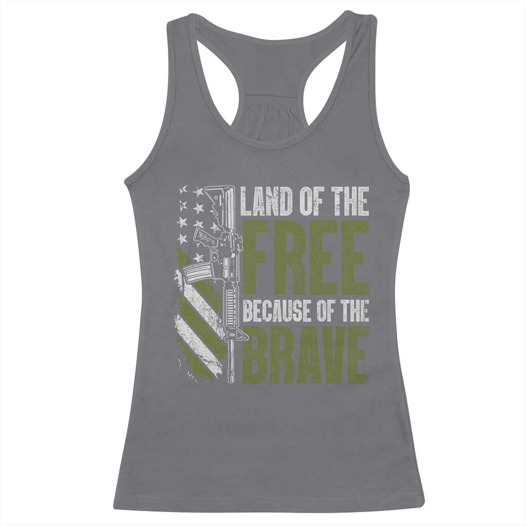 Land of the Free Because of the Brave Racerback Tank Top Gun American Flag - Wonder Print Shop