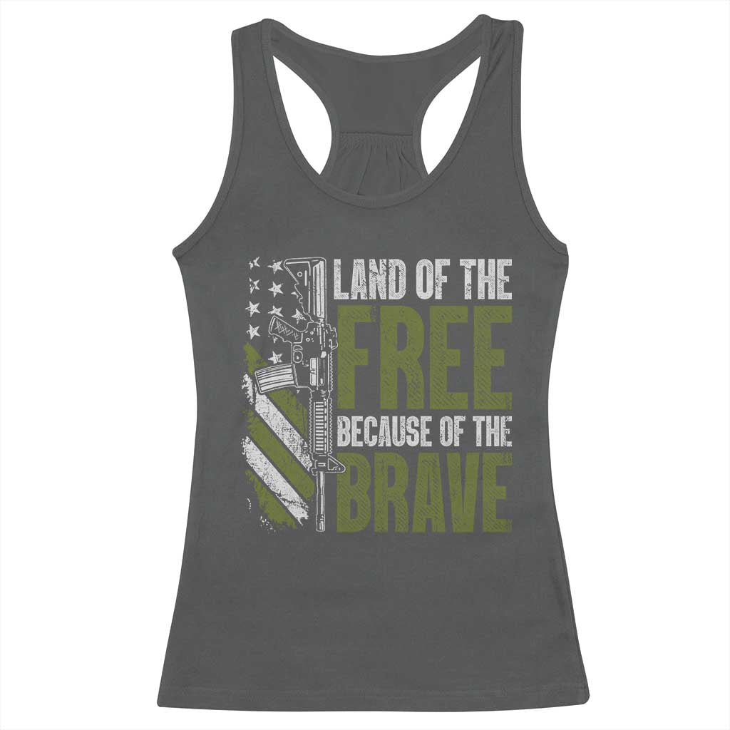 Land of the Free Because of the Brave Racerback Tank Top Gun American Flag - Wonder Print Shop