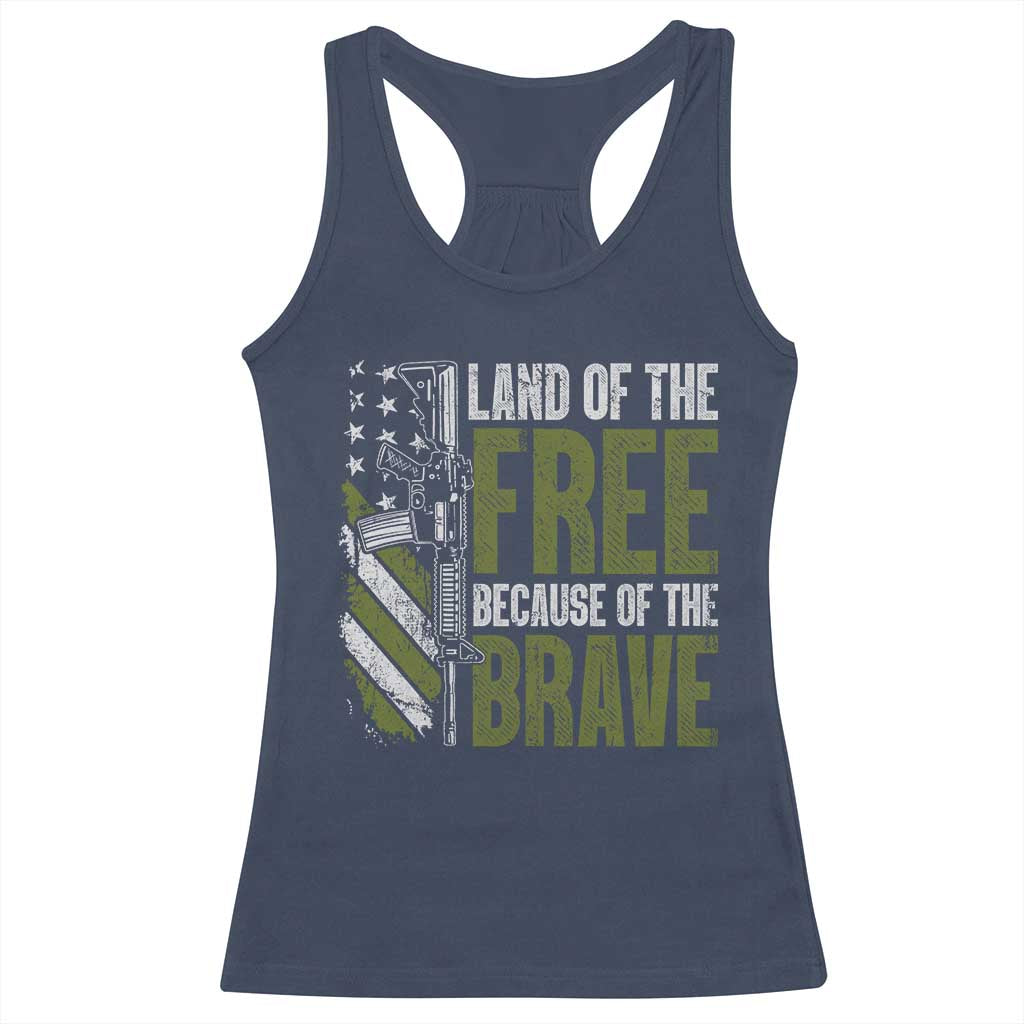 Land of the Free Because of the Brave Racerback Tank Top Gun American Flag - Wonder Print Shop