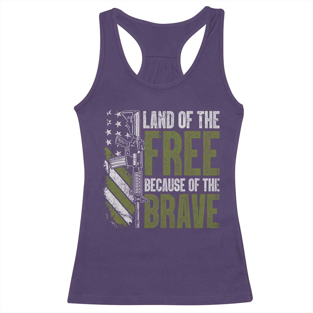 Land of the Free Because of the Brave Racerback Tank Top Gun American Flag - Wonder Print Shop