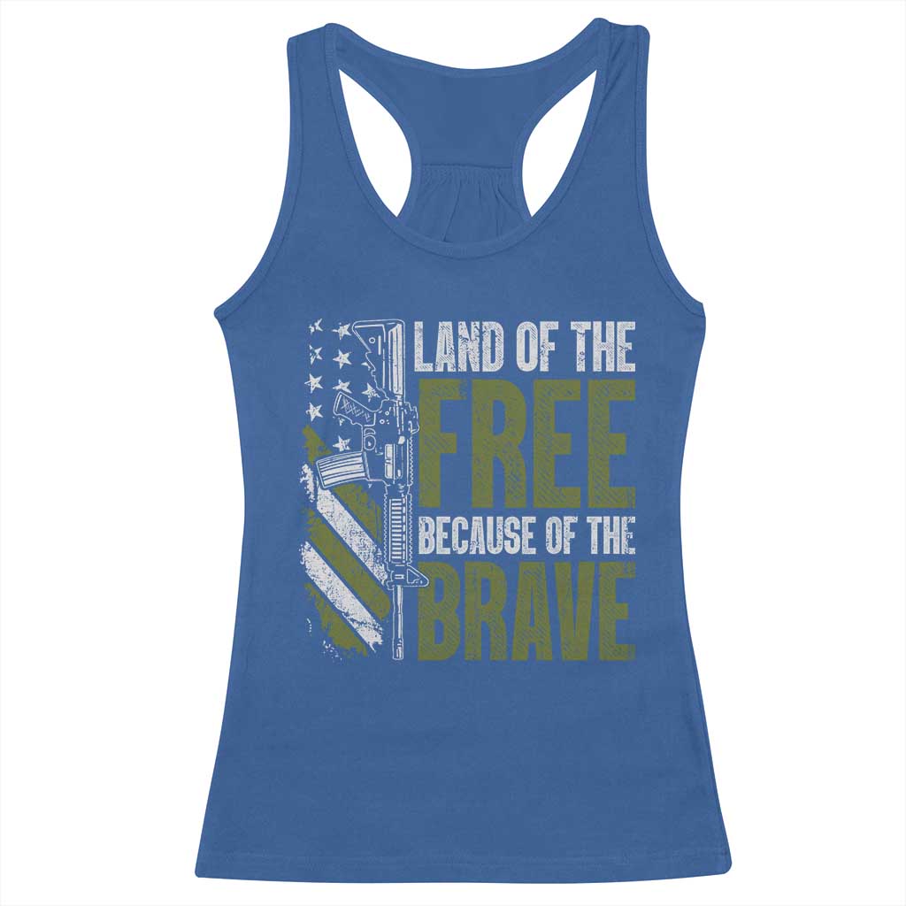 Land of the Free Because of the Brave Racerback Tank Top Gun American Flag - Wonder Print Shop