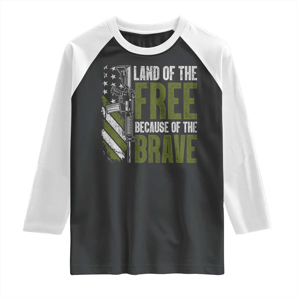 Land of the Free Because of the Brave Raglan Shirt Gun American Flag - Wonder Print Shop