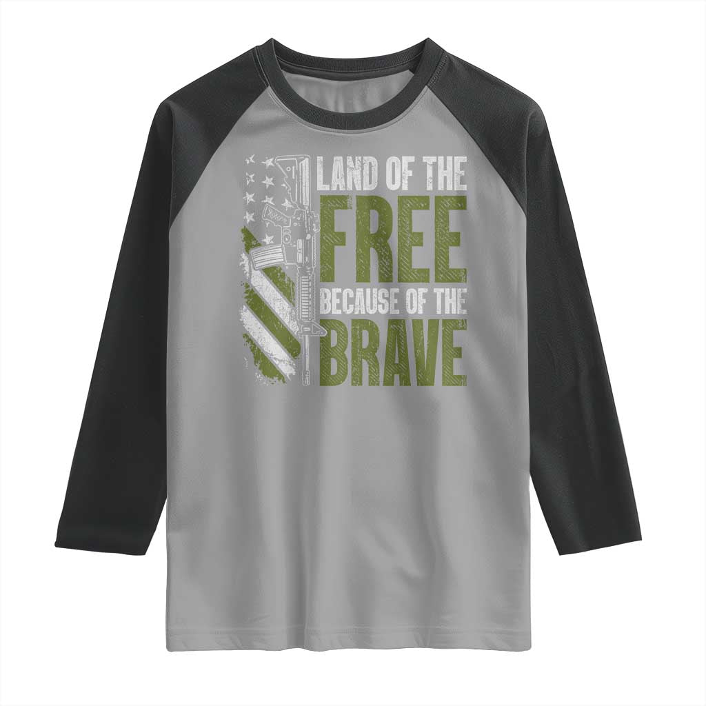 Land of the Free Because of the Brave Raglan Shirt Gun American Flag - Wonder Print Shop