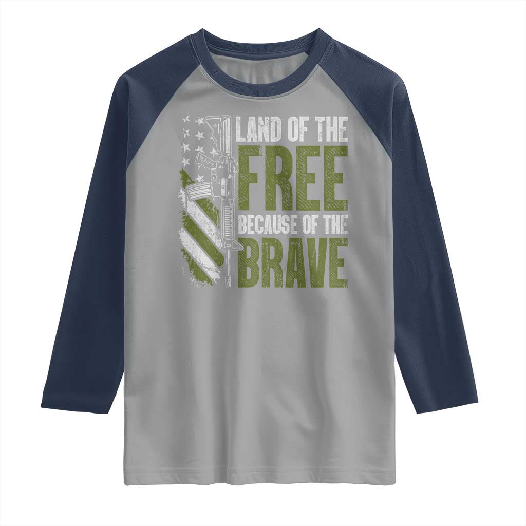 Land of the Free Because of the Brave Raglan Shirt Gun American Flag - Wonder Print Shop