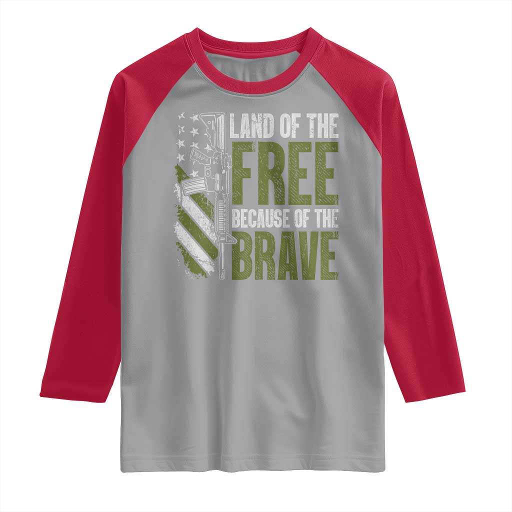 Land of the Free Because of the Brave Raglan Shirt Gun American Flag - Wonder Print Shop