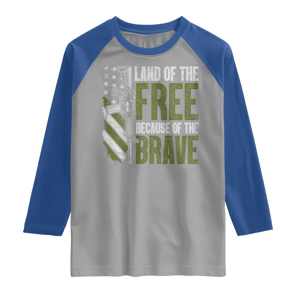 Land of the Free Because of the Brave Raglan Shirt Gun American Flag - Wonder Print Shop