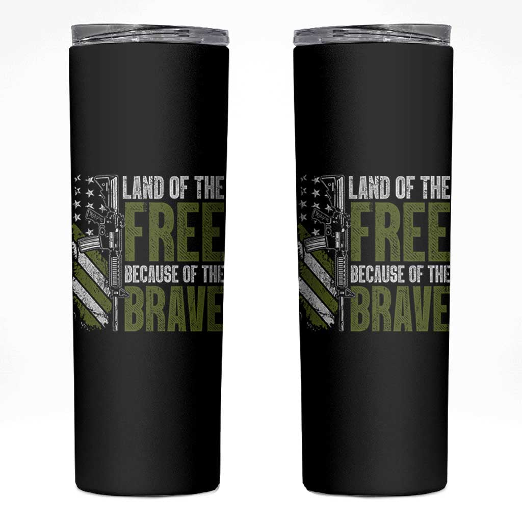 Land of the Free Because of the Brave Skinny Tumbler Gun American Flag - Wonder Print Shop