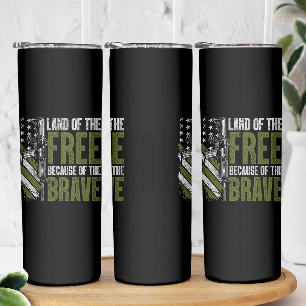 Land of the Free Because of the Brave Skinny Tumbler Gun American Flag - Wonder Print Shop