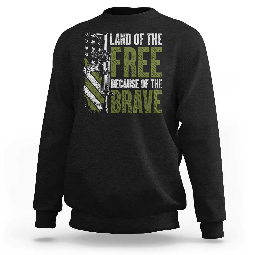 Land of the Free Because of the Brave Sweatshirt Gun American Flag - Wonder Print Shop