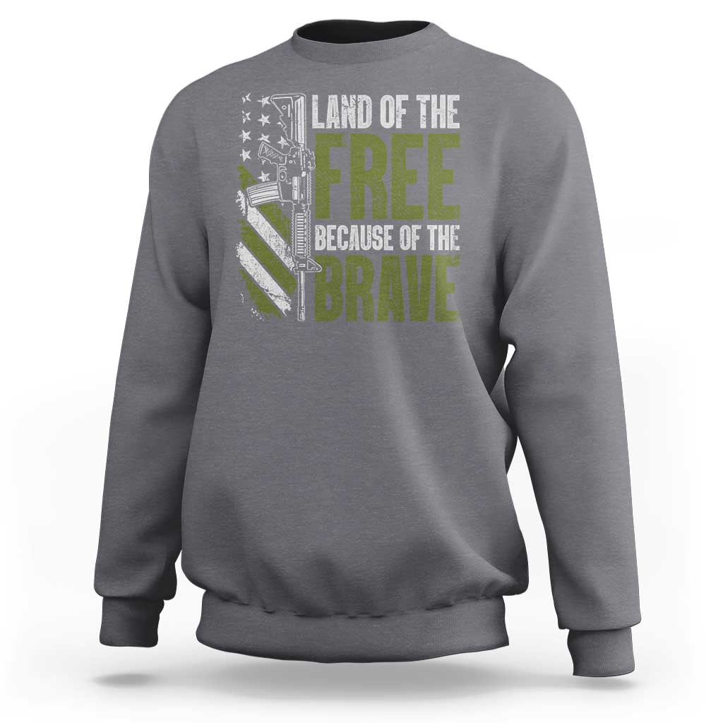 Land of the Free Because of the Brave Sweatshirt Gun American Flag - Wonder Print Shop