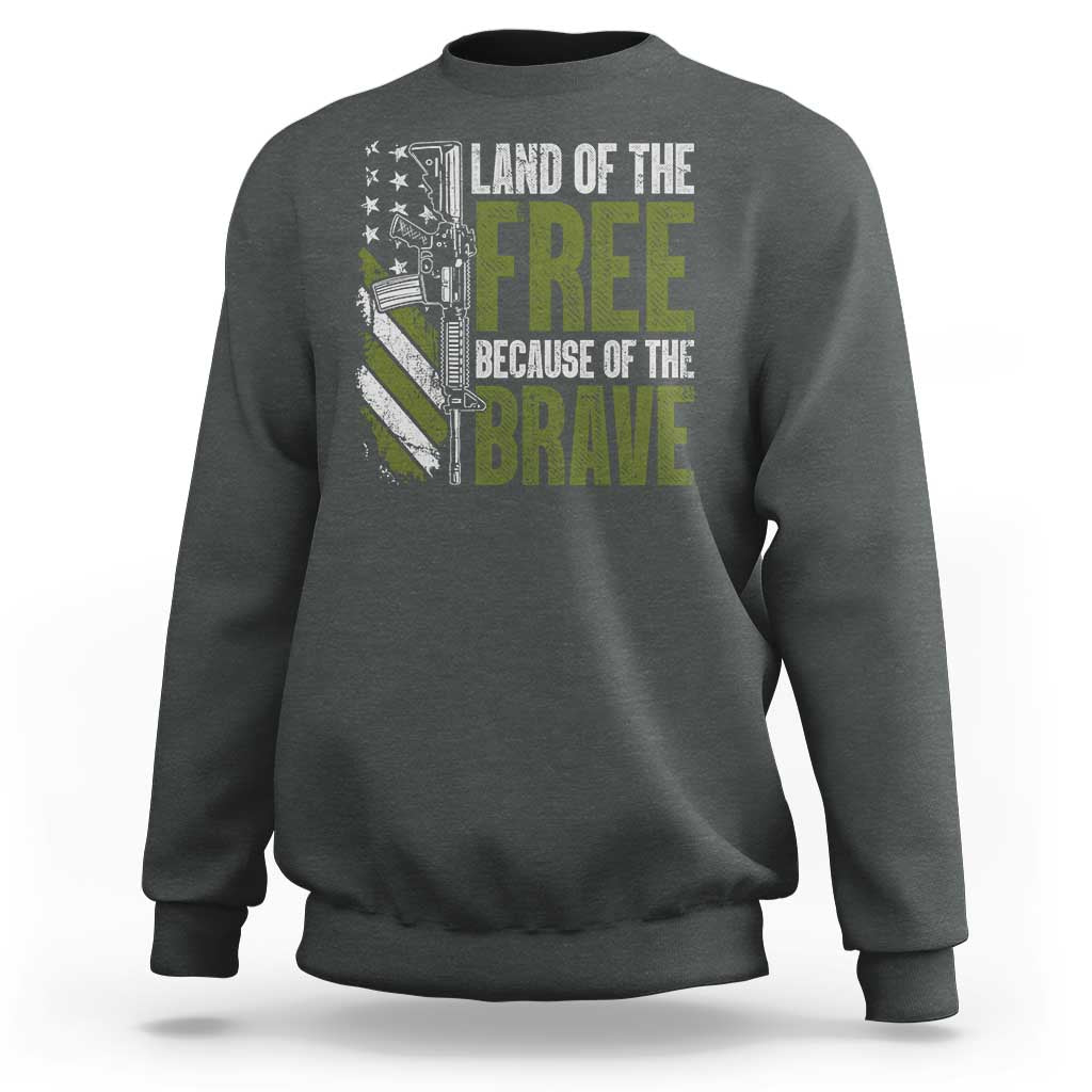 Land of the Free Because of the Brave Sweatshirt Gun American Flag - Wonder Print Shop