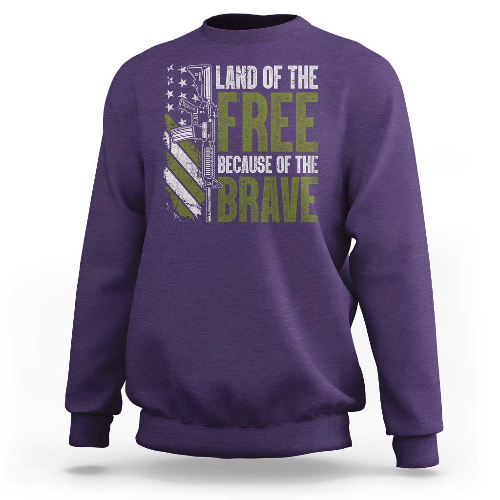 Land of the Free Because of the Brave Sweatshirt Gun American Flag - Wonder Print Shop