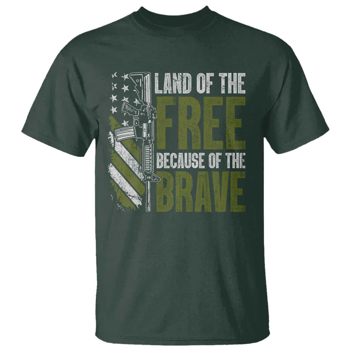 Land of the Free Because of the Brave T Shirt Gun American Flag - Wonder Print Shop