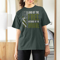 Land of the Free Because of the Brave T Shirt For Women Gun American Flag - Wonder Print Shop