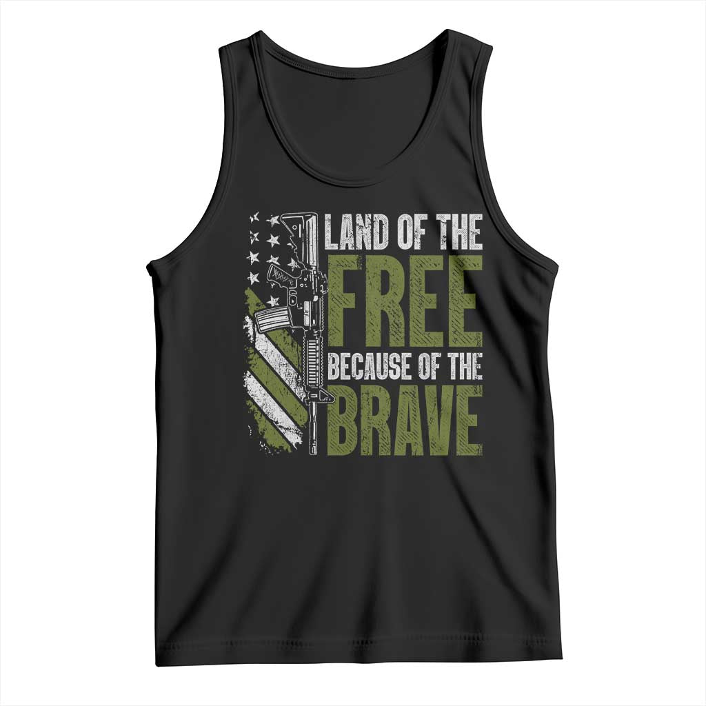 Land of the Free Because of the Brave Tank Top Gun American Flag - Wonder Print Shop