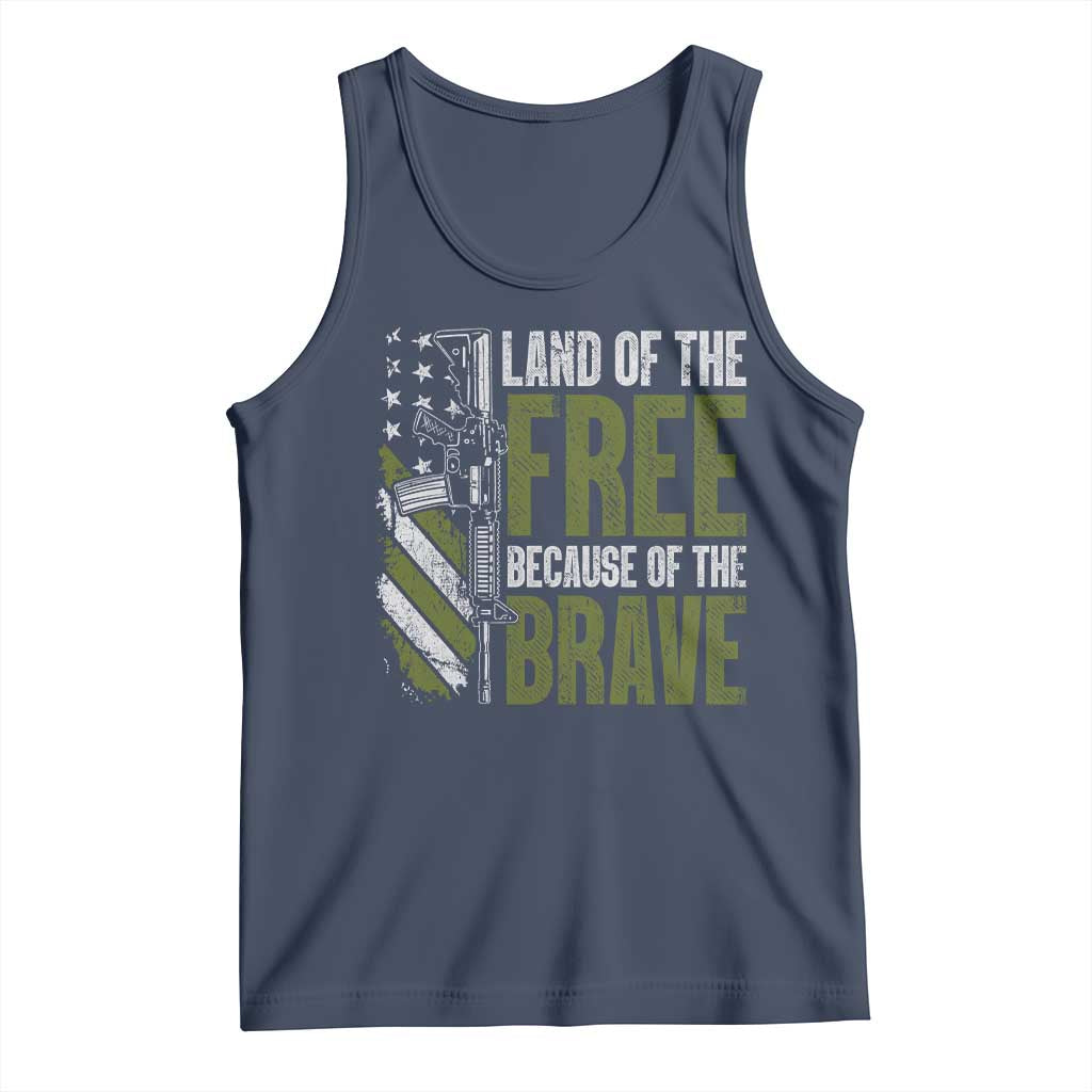 Land of the Free Because of the Brave Tank Top Gun American Flag - Wonder Print Shop