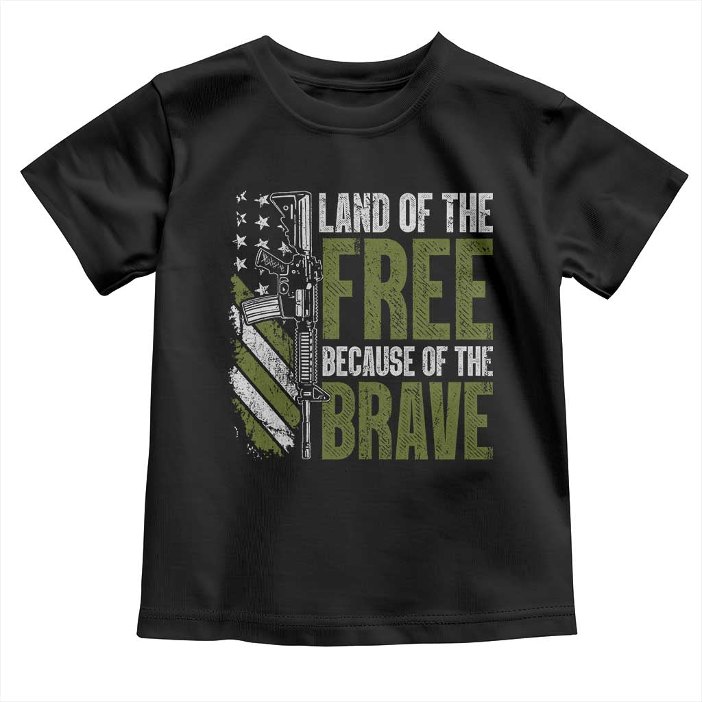 Land of the Free Because of the Brave Toddler T Shirt Gun American Flag - Wonder Print Shop