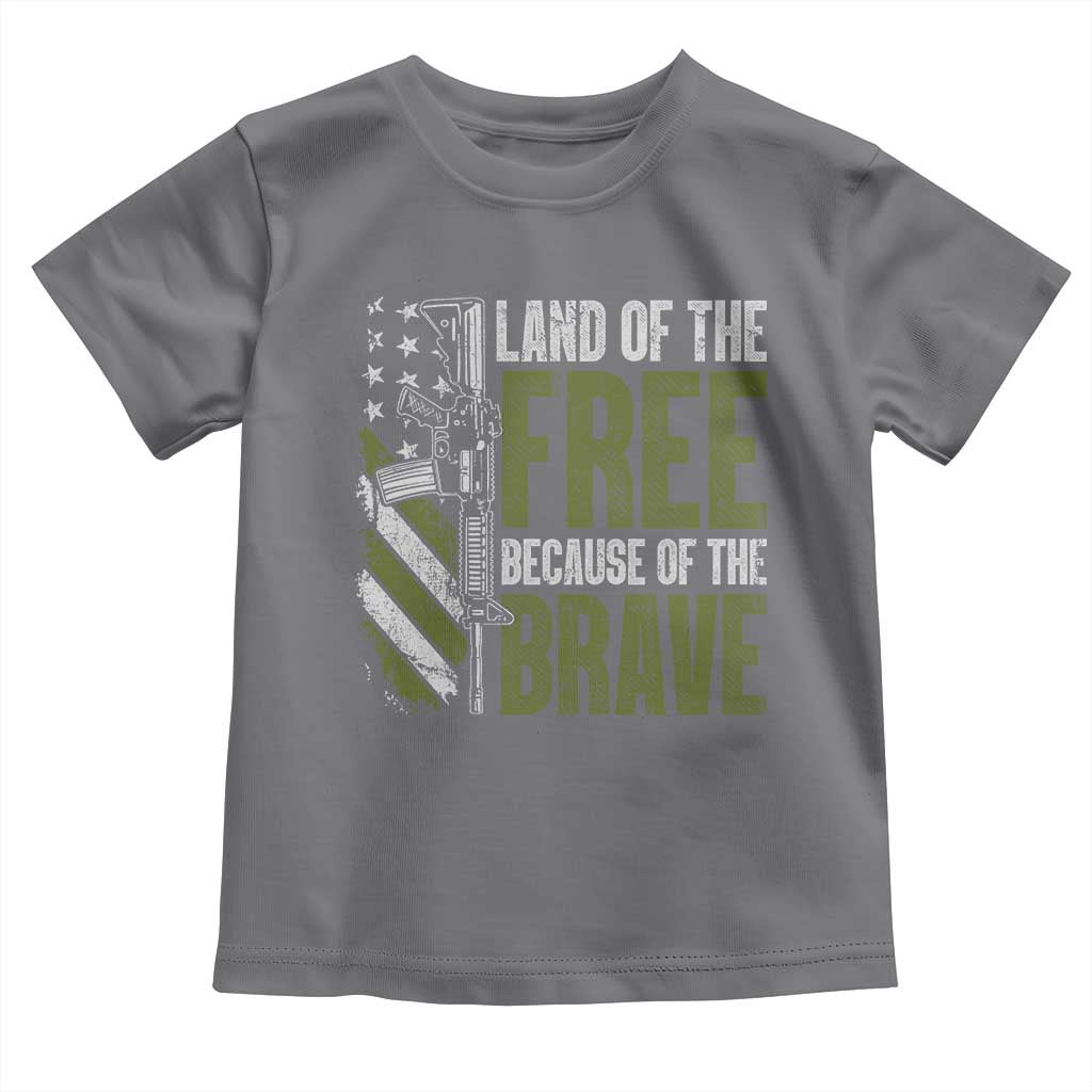 Land of the Free Because of the Brave Toddler T Shirt Gun American Flag - Wonder Print Shop