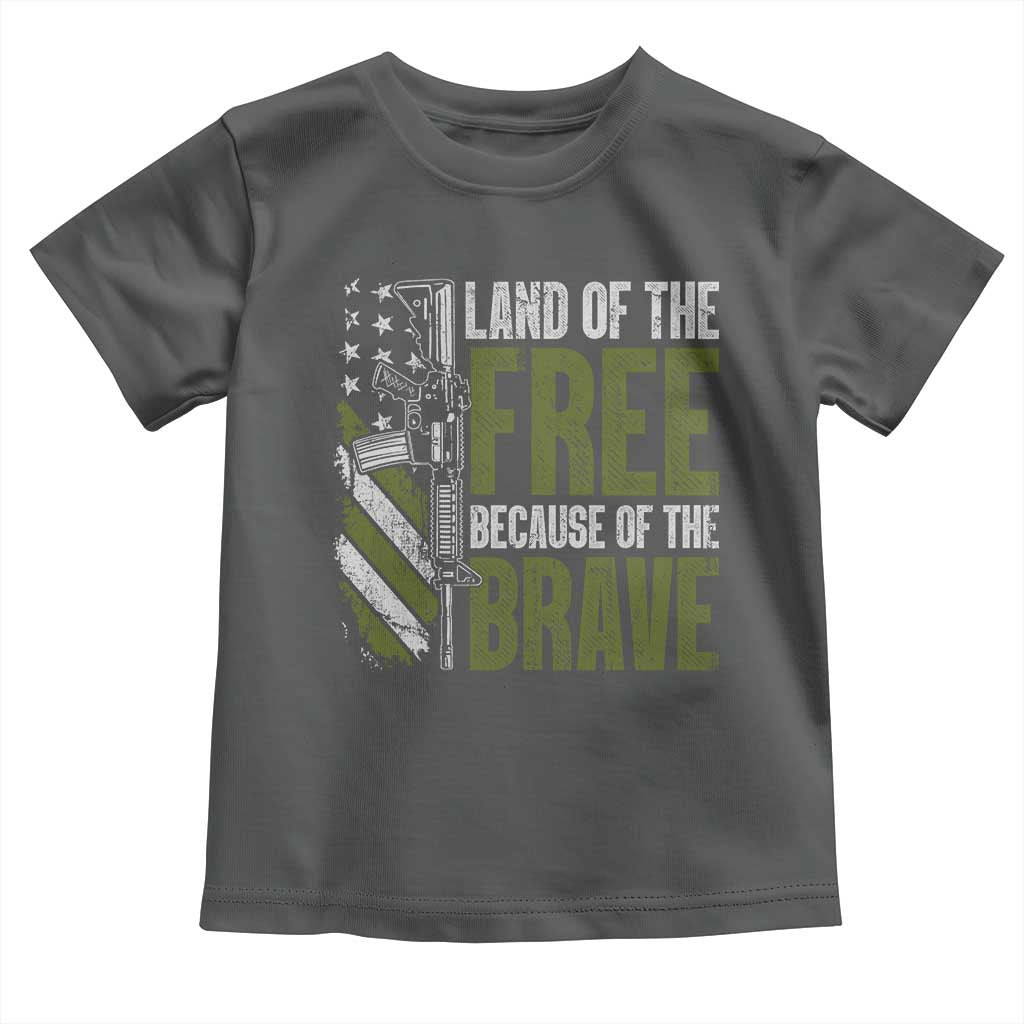 Land of the Free Because of the Brave Toddler T Shirt Gun American Flag - Wonder Print Shop