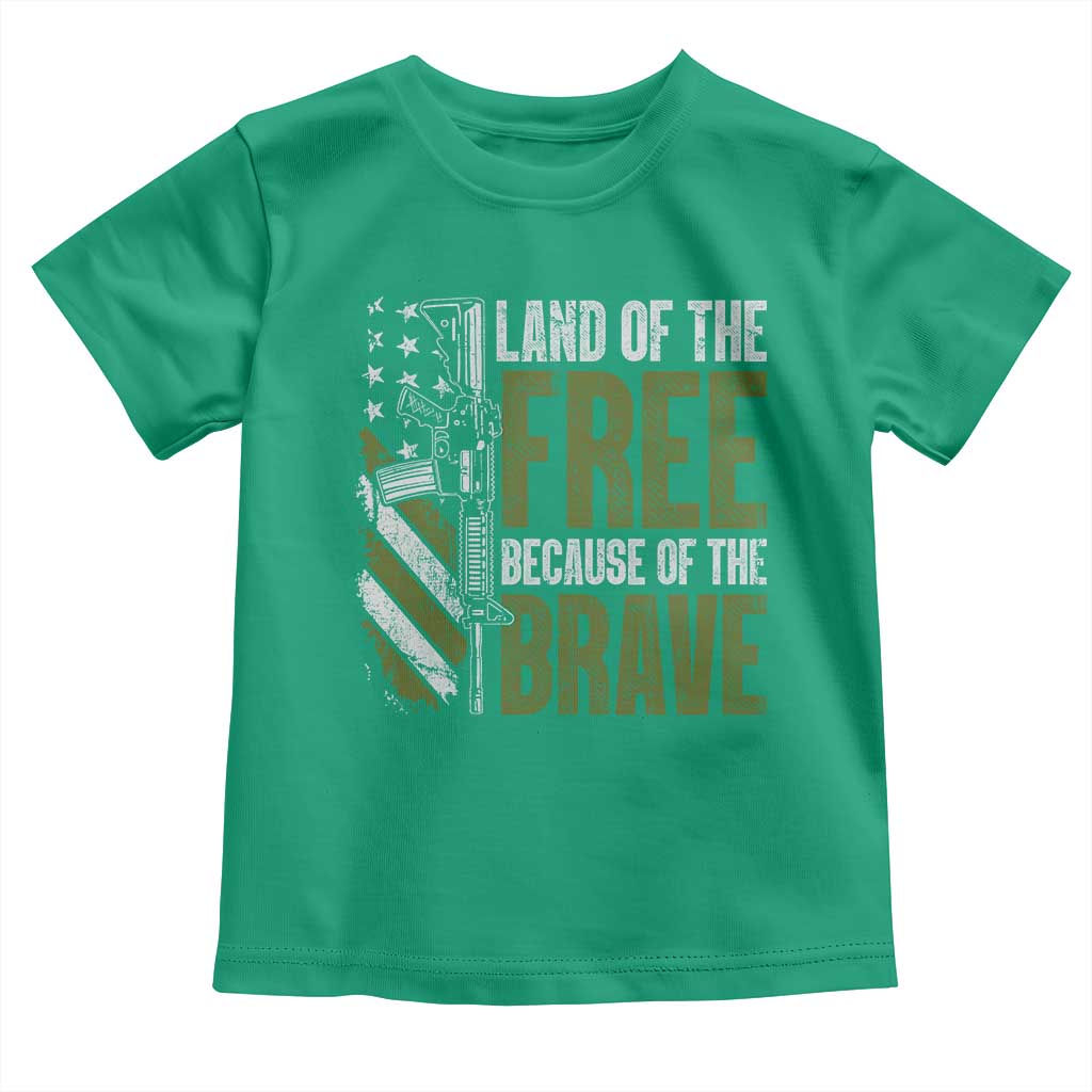 Land of the Free Because of the Brave Toddler T Shirt Gun American Flag - Wonder Print Shop