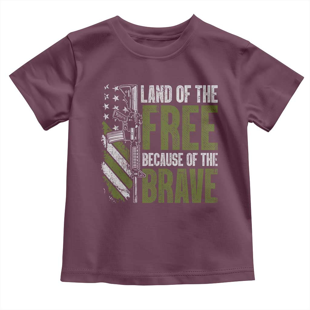 Land of the Free Because of the Brave Toddler T Shirt Gun American Flag - Wonder Print Shop