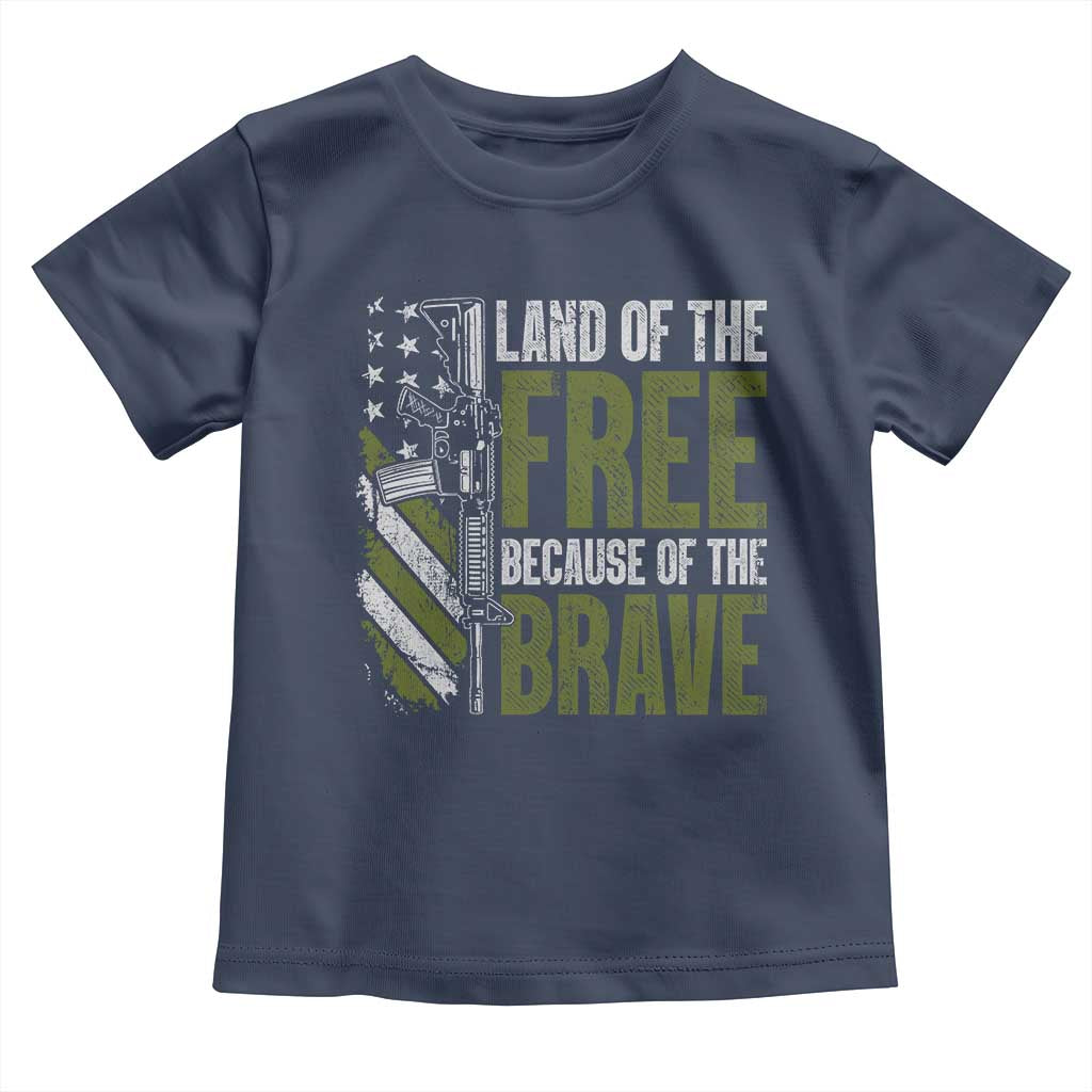 Land of the Free Because of the Brave Toddler T Shirt Gun American Flag - Wonder Print Shop