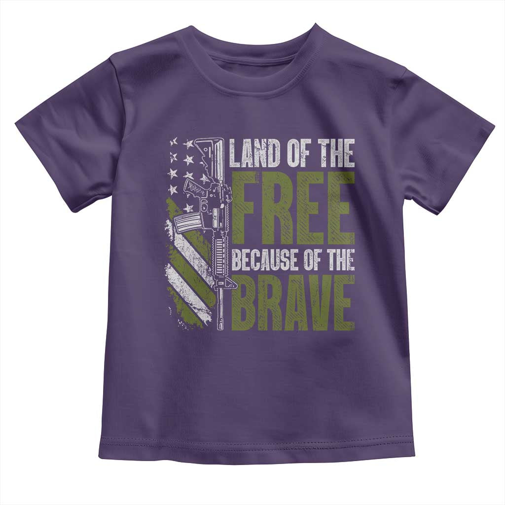 Land of the Free Because of the Brave Toddler T Shirt Gun American Flag - Wonder Print Shop