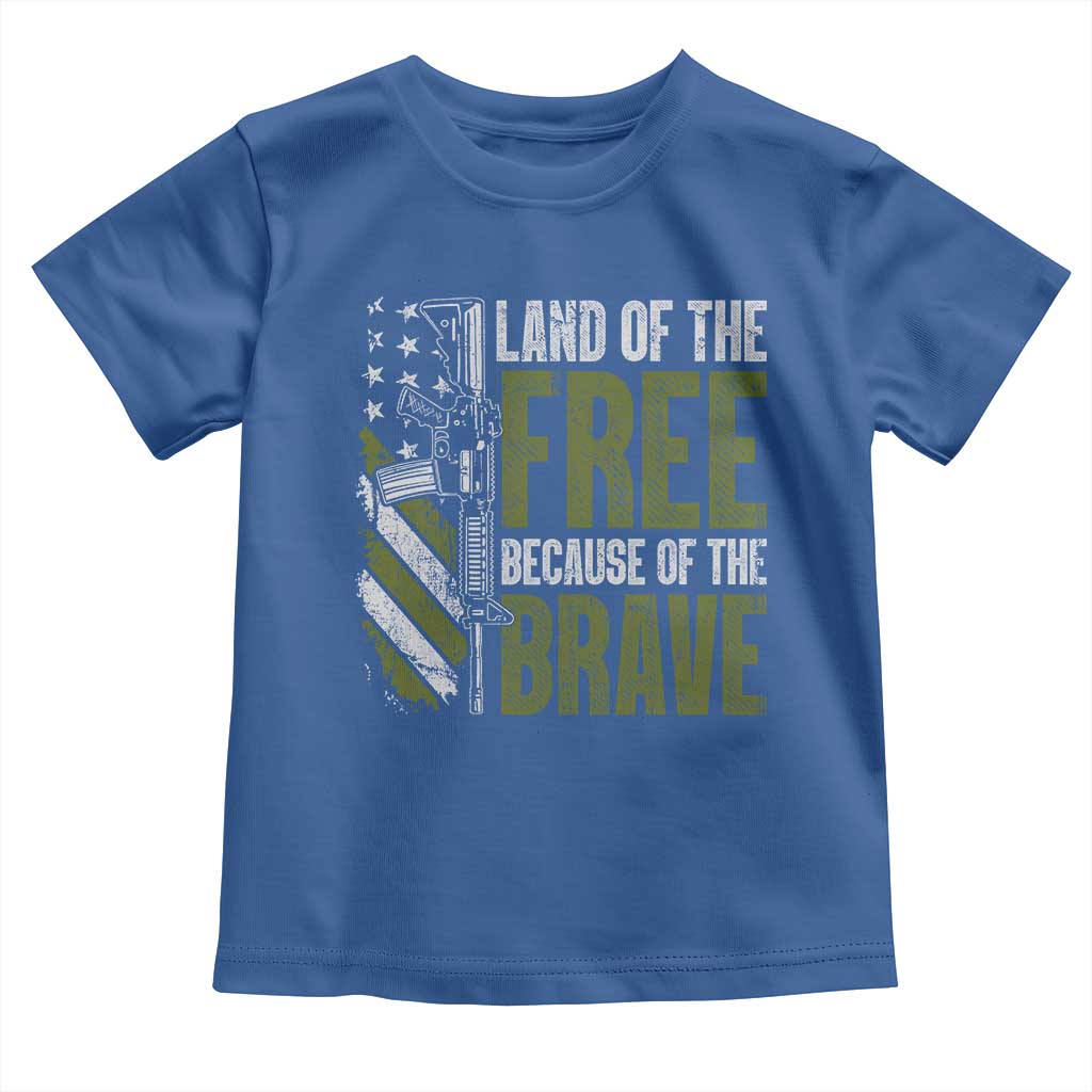 Land of the Free Because of the Brave Toddler T Shirt Gun American Flag - Wonder Print Shop