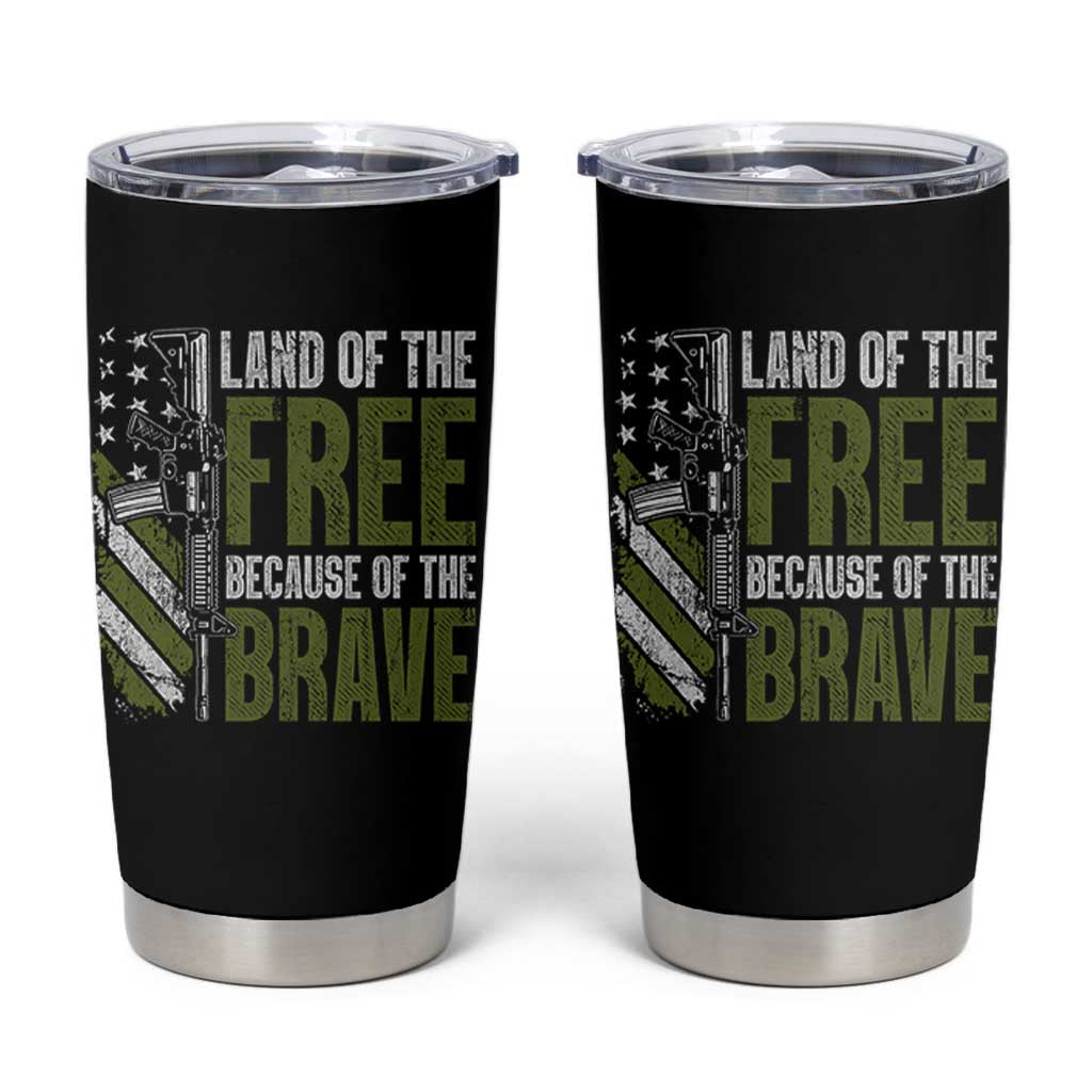 Land of the Free Because of the Brave Tumbler Cup Gun American Flag - Wonder Print Shop