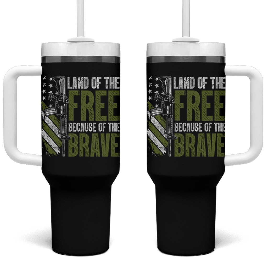 Land of the Free Because of the Brave Tumbler With Handle Gun American Flag - Wonder Print Shop