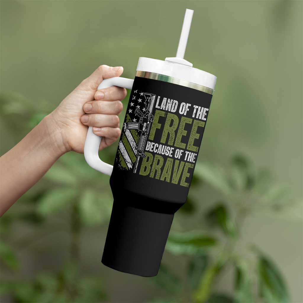 Land of the Free Because of the Brave Tumbler With Handle Gun American Flag - Wonder Print Shop