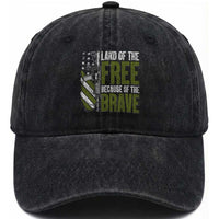 Land of the Free Because of the Brave Washed Cotton Baseball Cap Gun American Flag