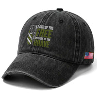 Land of the Free Because of the Brave Washed Cotton Baseball Cap Gun American Flag