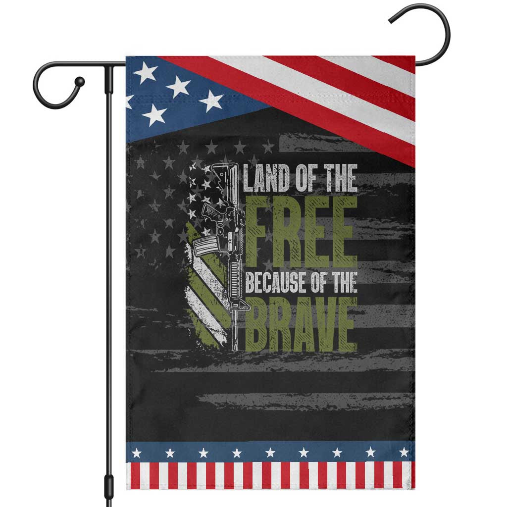Land of the Free Because of the Brave Garden Flag Gun American Flag