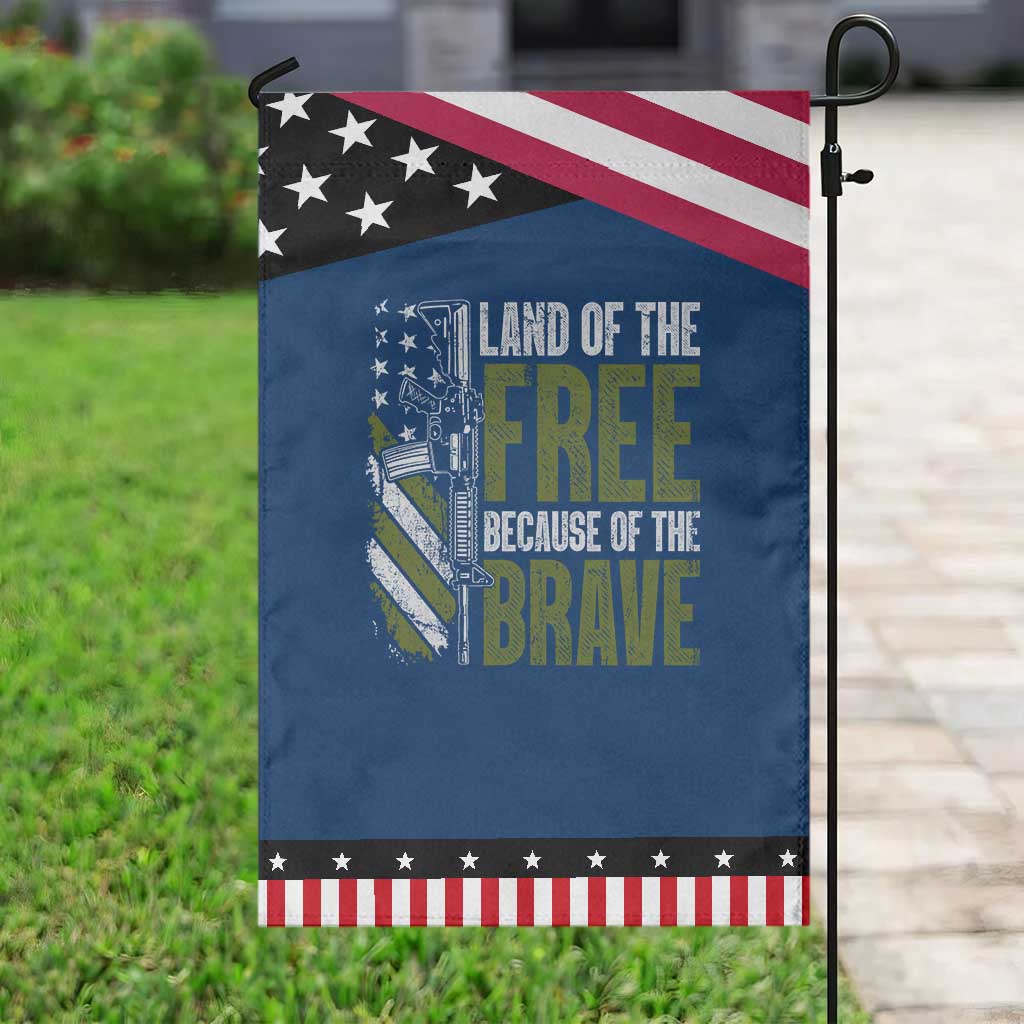 Land of the Free Because of the Brave Garden Flag Gun American Flag