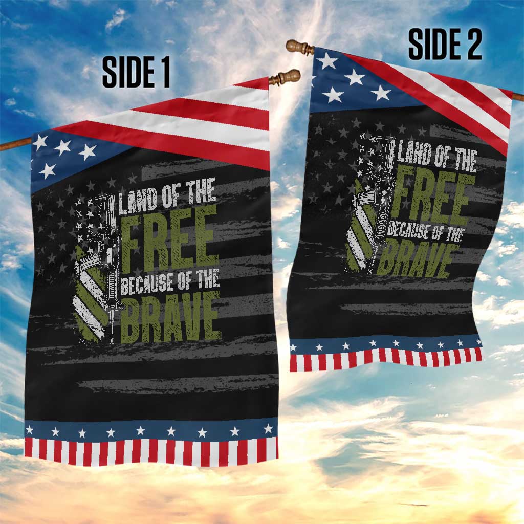 Land of the Free Because of the Brave Garden Flag Gun American Flag