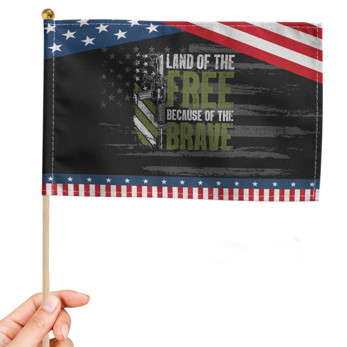 Land of the Free Because of the Brave Patriotic Handheld Flag Gun American Flag